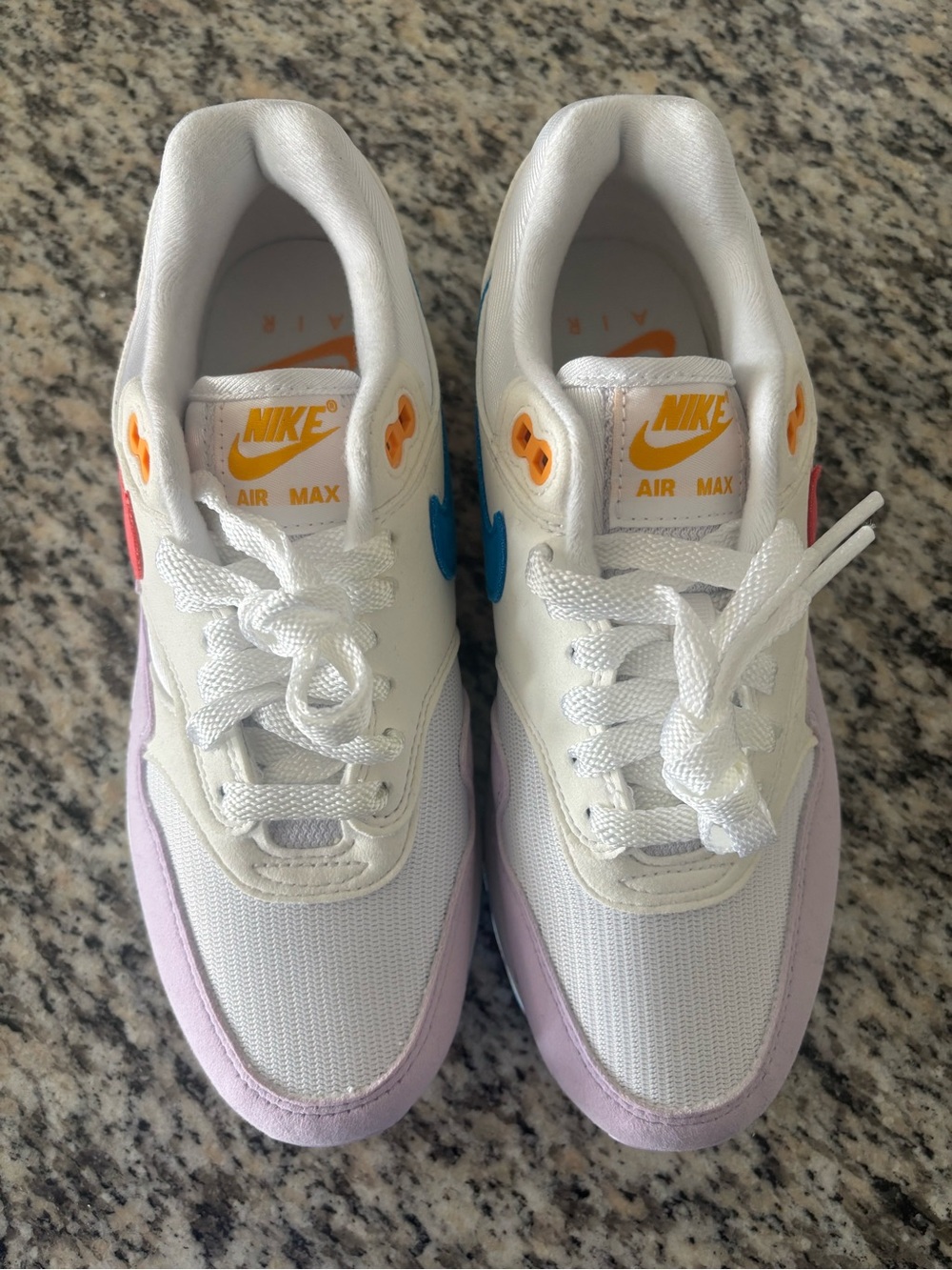 Nike White Air Max Sneakers with Pastel Purple, Blue & Orange Accents